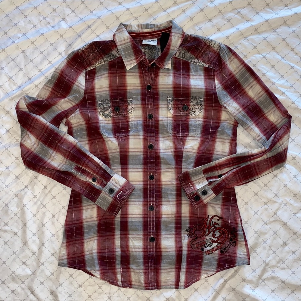 Plaid Long Sleeve Harley Davidson Top size S
